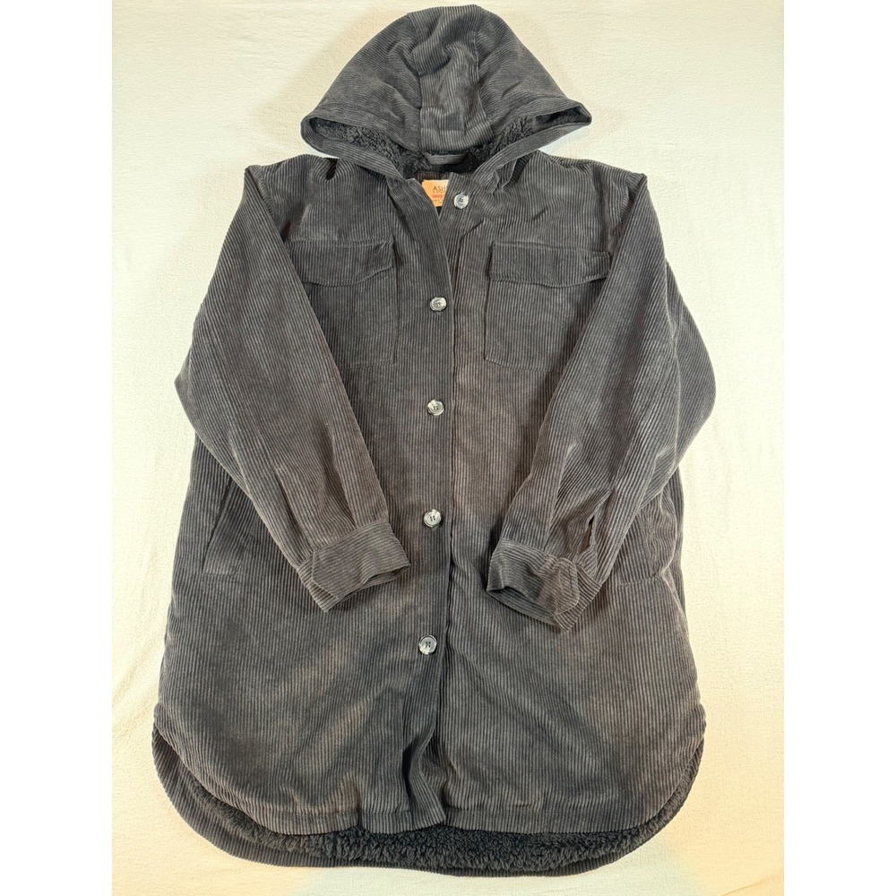 Ashley by 26 International Black Corduroy Hooded Sherpa Lined Jacket Large